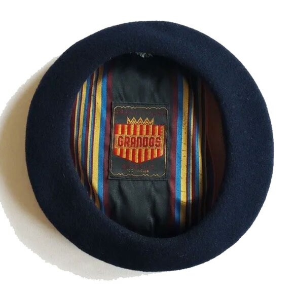 Grandos Basque Wool Beret 60 Dark Blue Thick Felted Cap - Picture 1 of 5